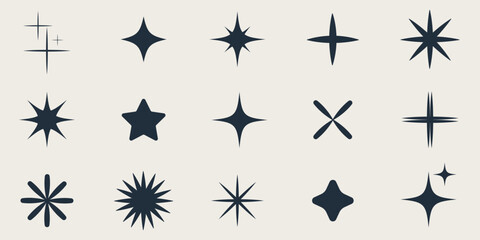 Fototapeta premium Collection of different vector sparkling stars icon, decorative twinkle and bursts forms.Shooting stars sparkle.