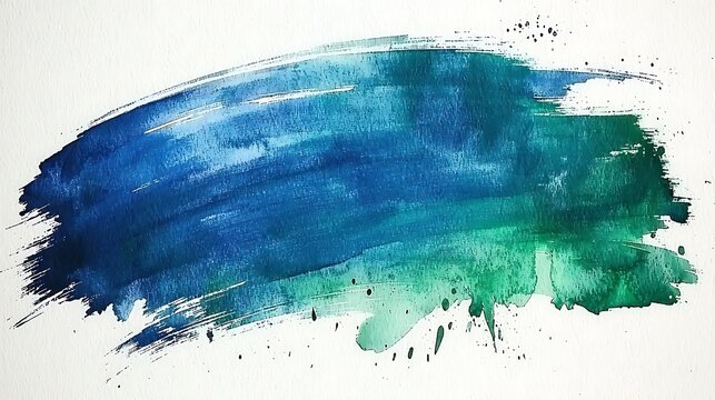 An elegant watercolor brush stroke in deep sapphire and emerald tones, blending beautifully on a white canvas for a luxurious and sophisticated design