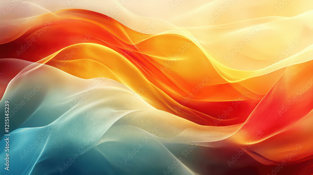 Poster vibrant waves of red, orange, and yellow flow seamlessly into calming blues, creating a striking and