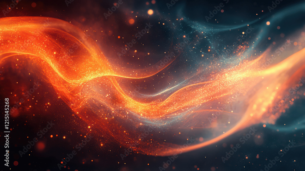 Poster abstract fiery waves of orange and black light swirling together, creating a mesmerizing and dynamic