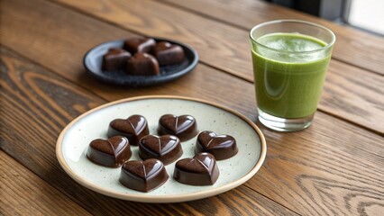 Vibrant Matcha Tea and Heart Chocolates for a Relaxing Treat 