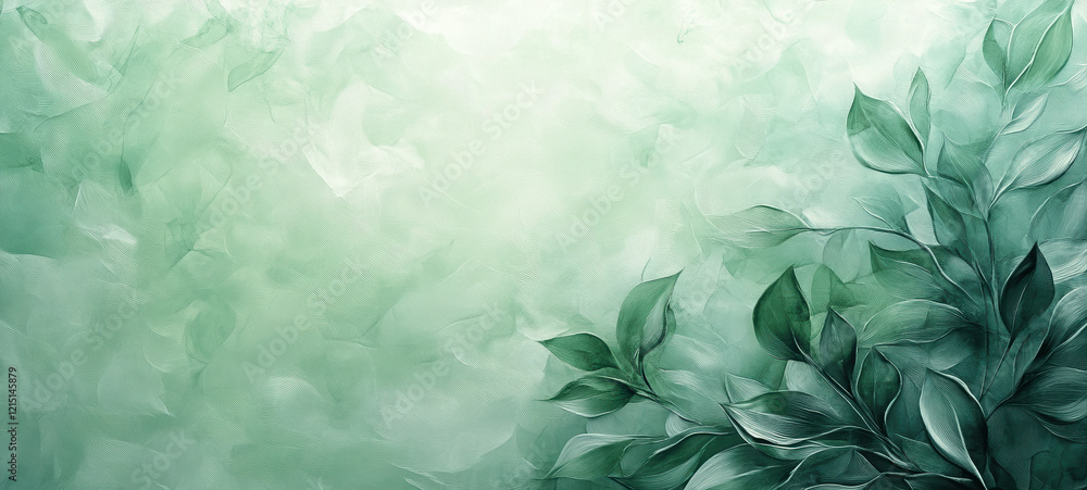 Poster elegant green foliage with a soft white background, creating a serene and tranquil atmosphere that e