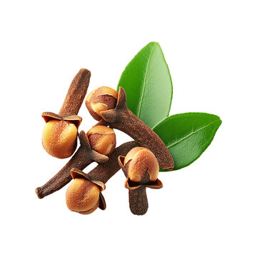 Fresh clove with leaf on transparent background