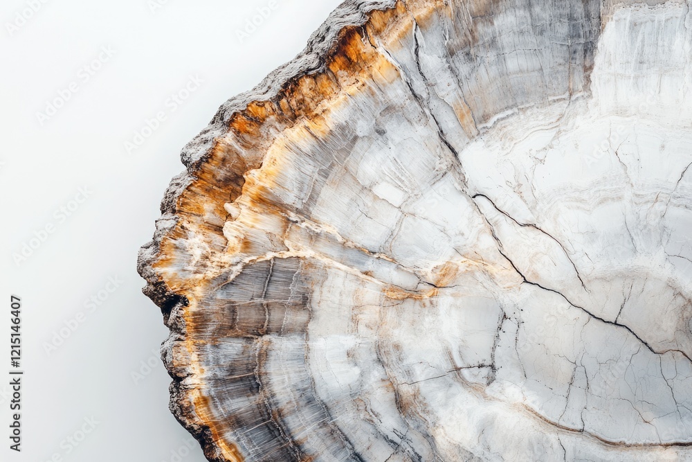 Poster petrified wood cross-section, showcasing intricate patterns and colors of fossilized tree.