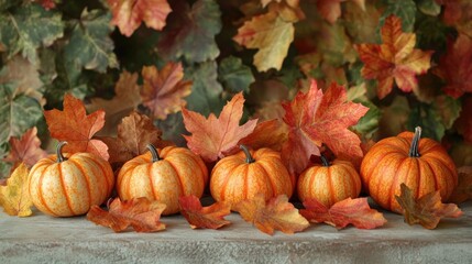 A flat lay of vibrant orange pumpkins,