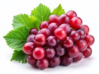 Fototapeta premium Minimalist Red Grapes & Leaf on White Background - Stock Photo