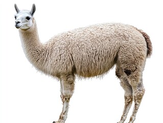 Fototapeta premium Adult Lama on a White Background, Isolated Animal from the Andes of America