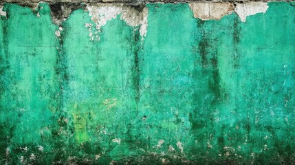 Naklejka premium Weathered Green Stucco Wall: Rustic and Distressed Background with Dark Corners for Abandoned Aesthetic