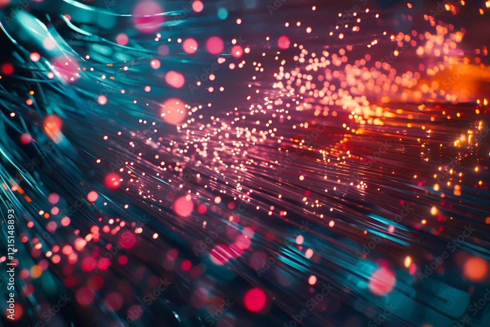 Poster fiber optic with servers in a technology data center.