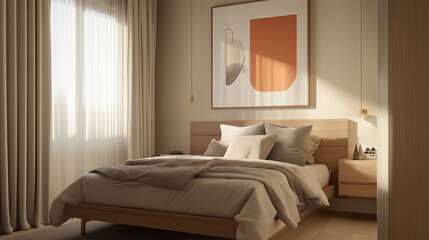 Title: realistic 3D bedroom mockups featuring framed ISO A paper size posters, modern furniture, and various interior styles—from minimalist to luxury, cozy to industrial. Perfect for interior design 
