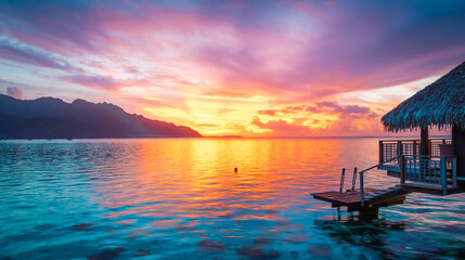 Colorful sky at dusk, Moorea Island, French Polynesia © Nancy Pauwels