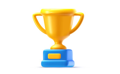 Vector realistic illustration of golden champion winner cup on white background. Winner prize, sport success award. 3d cartoon style design of win reward, trophy cup icon