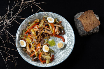 Vibrant and Colorful StirFried Vegetables Served Alongside SoftBoiled Eggs for Extra Flavor