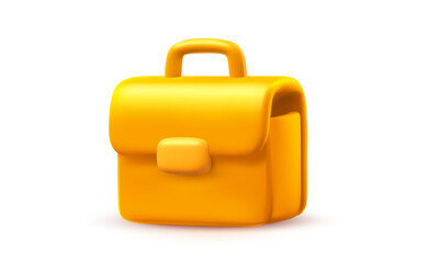 Vector illustration of golden color office work briefcase on white background. 3d cartoon style design of male work bag for document and portfolio with lock. Business brief case icon