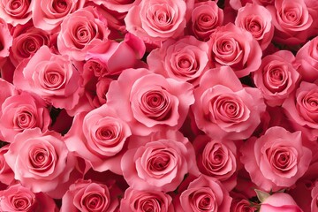 Obraz premium A vibrant arrangement of pink roses, showcasing their delicate petals and lushness, creating a visually stunning floral display.