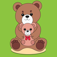 Cute Bear Holding a Teddy Cartoon Vector Icon Illustration 