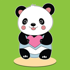 Cute Panda Holding a Heart Cartoon Vector Icon Illustration
