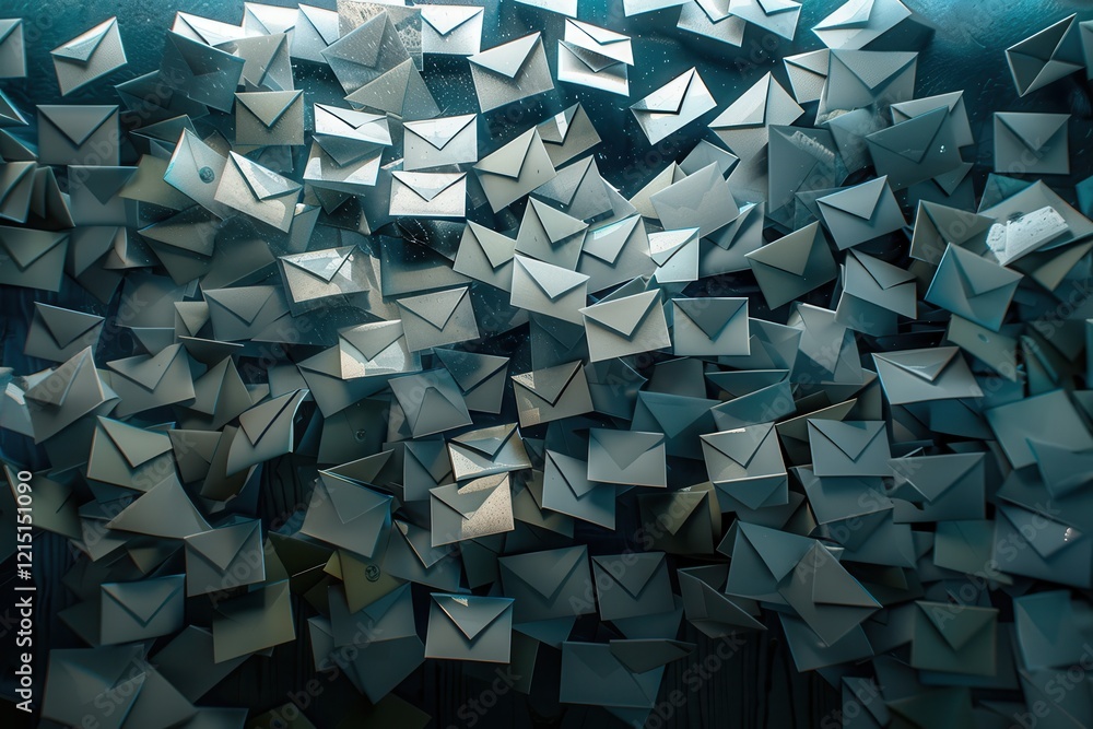 Fototapete Large collection of envelopes arranged beautifully on a reflective surface capturing details of color and shape