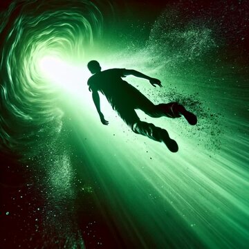 video of a man that falls into a greenish black holes