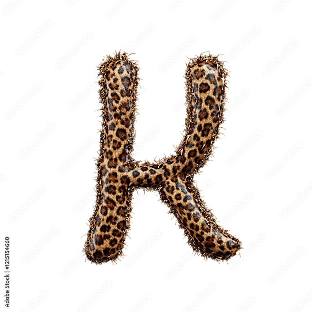 Poster stylized letter 'k' with a unique leopard print texture design. transparent background