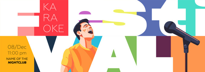 Trendy karaoke night billboard with bold typography, disco vibes and festival aesthetics. Perfect fit for nightlife promotions, music events and artistic club atmospheres.