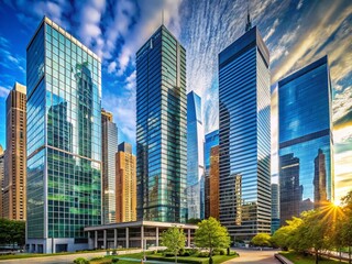 Fototapeta premium Modern Cityscape: Sleek Skyscrapers and Urban Development, Perfect for Real Estate and Architecture Projects