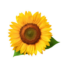 Fototapeta premium Sunflower with leaf on transparent background