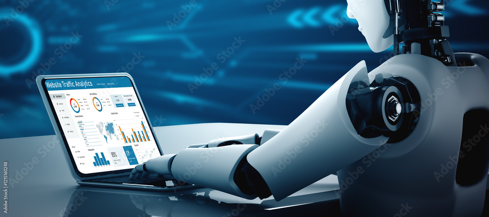 Poster computer software for website traffic analytics data on computer screen. concept of seo search engin