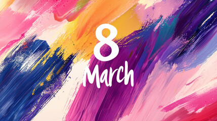 A striking watercolor-style background combines bright colors to celebrate March 8, International Women's Day, evoking feelings of love and tenderness