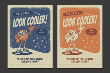 retro 30s poster featuring a basketball cartoon character, vector illustration	