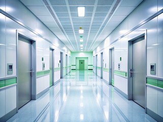 Naklejka premium Modern Hospital Corridor, Bright White Interior, Clean Medical Facility, Sterile Hallway, Healthcare Architecture