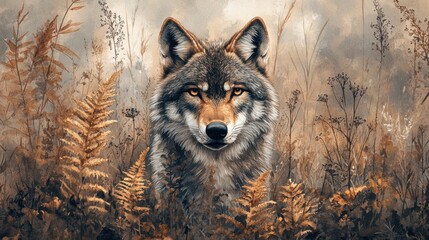 Fototapeta premium Majestic wolf autumn field portrait