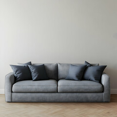gray fabric three seater sofa with light gray background