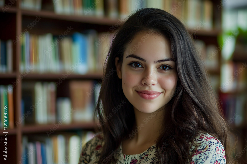 Poster an image of clever student is reading a book in library made generative ai