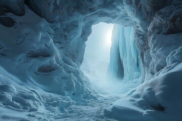 Glacial Cave Entrance Winter Landscape Scene