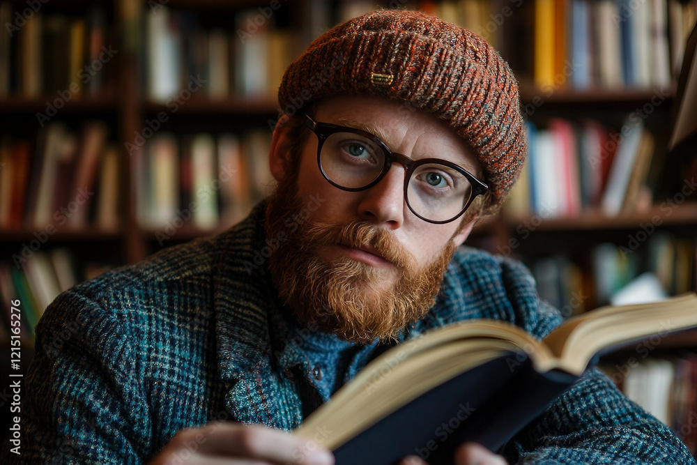 Aufkleber an image of college student in library generative ai