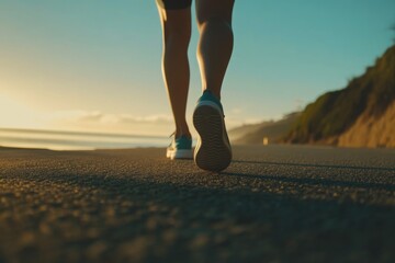 Fototapeta premium Dark Athletic Shoes of Runner on Coastal Trail