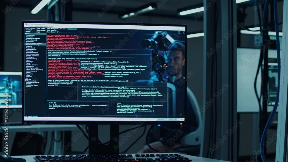 Leinwandbilder Expert analyzing complex code in a high-tech office setting at night