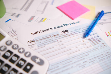 Income tax return 1040 form close up
