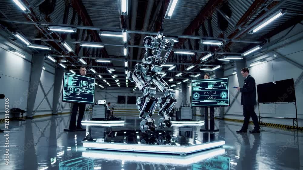 Poster robotic demonstration in high-tech facility showcases advanced engineering and programming skills