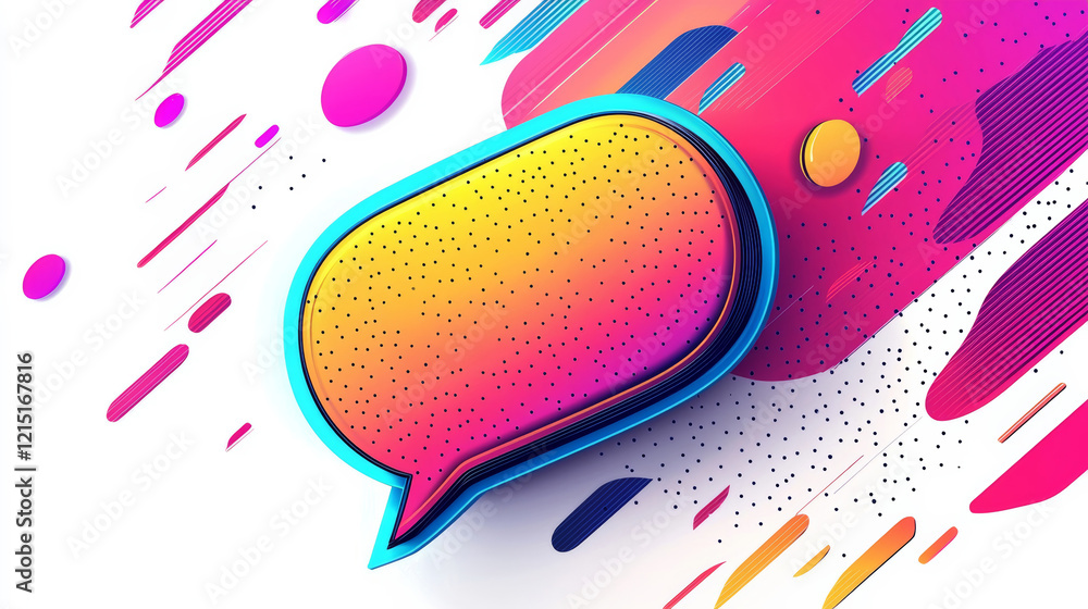 Aufkleber a colorful speech bubble design with vibrant gradients and abstract shapes, conveying a sense of com