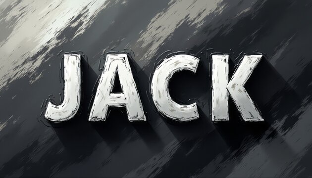 The image showcases the name JACK in bold, stylized 3D letters with a textured, shadowed effect against a dark, abstract background. This eye-catching design evokes a sense of modernity and creativity