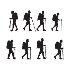 Obraz premium Set of silhouette of Hiking man. hikers with rucksacks and backpack silhouette.
