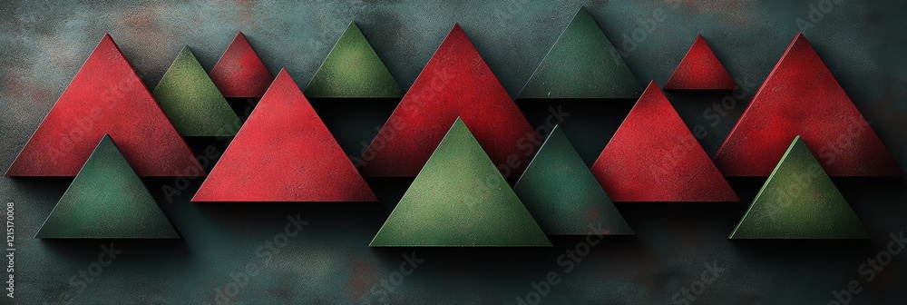 Poster geometric pattern featuring red and green triangles arranged in an artistic formation
