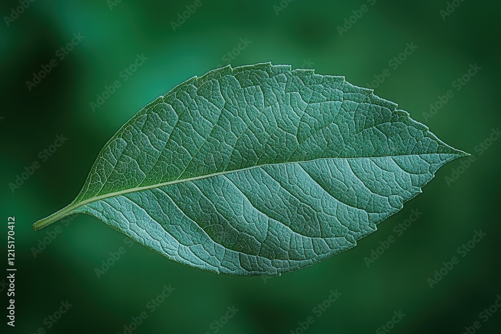 Poster green leaf displaying intricate vein patterns with rich texture under soft light