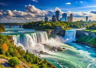 Niagara Falls Skyline, Sunny August Day, High-Resolution Stock Photo
