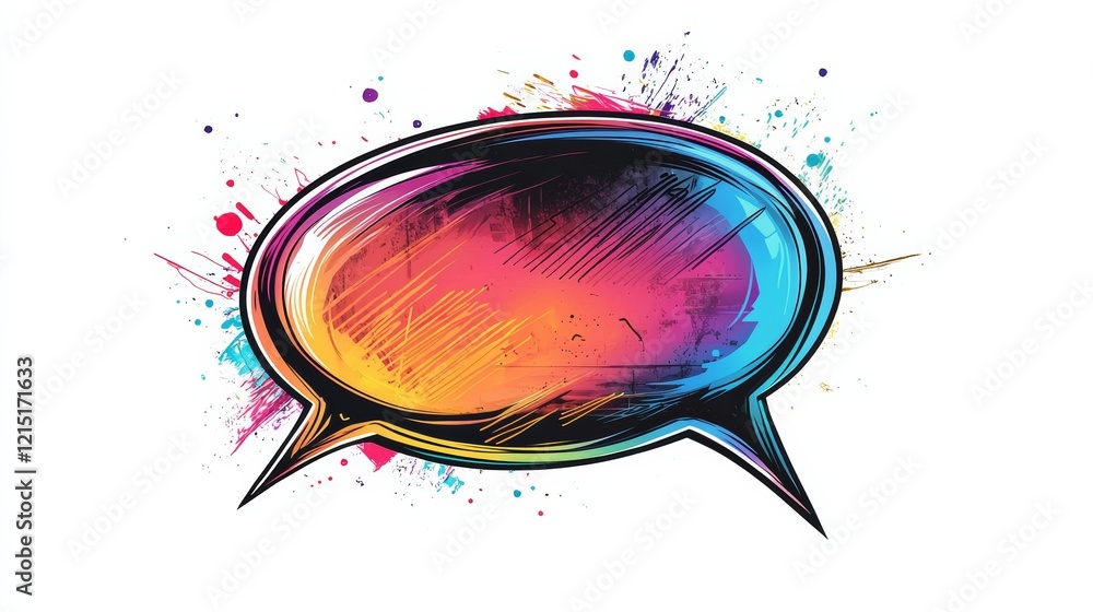 Aufkleber a colorful speech bubble design with vibrant splashes, symbolizing communication and expression in a
