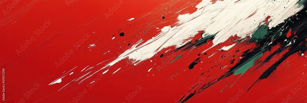 Poster dynamic abstract artwork showcasing chaotic strokes on bright red background