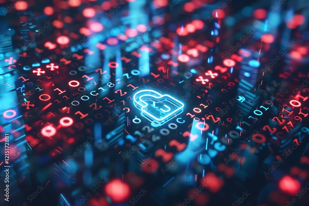 Aufkleber Cyber security concept with closed padlock on digital binary code background