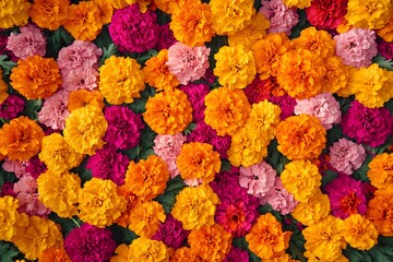 Abstract pattern with vibrant Mexican floral motifs